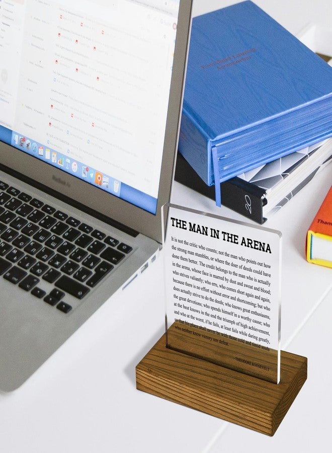 FTONENI The Man in the Arena Desk Decor, Entrepreneur Gifts for Men, Positive Affirmation Gifts for Men, Motivational Gift for Man, Acrylic Desk Decor Sign with Wood Stand - FSA221 - Image 4